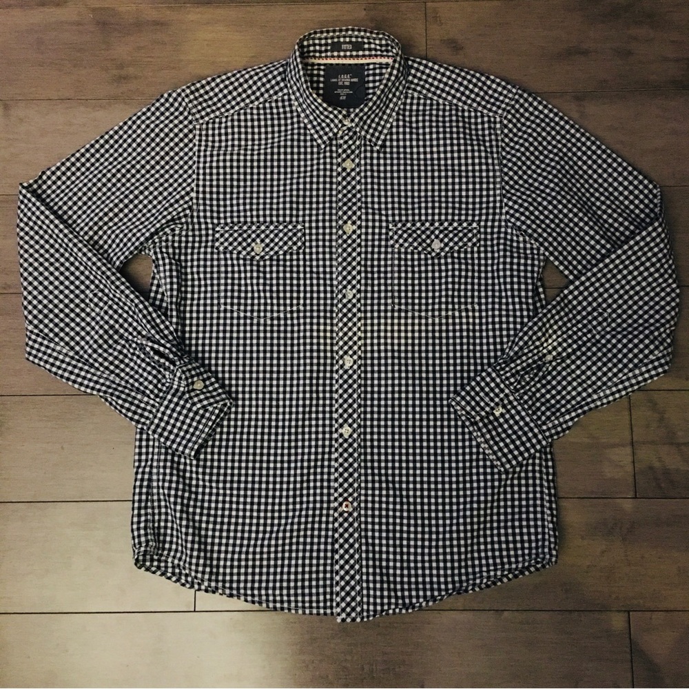 H&M FITTED Gingham CHECK PLAID SHIRT : SIZE MEDIUM (20” CHEST)